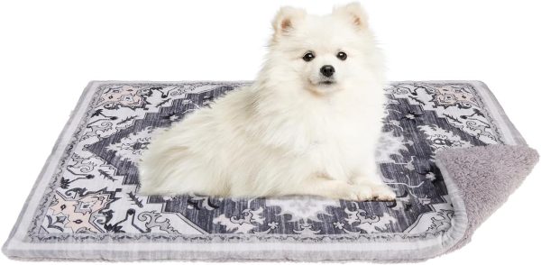 Reversible Cat Dog Bed Indoor Outdoor for Small Pets, Soft Warm Cat Bed Mat Washable Crate Pad Plush Blanket Cushion for Kennel Cage, Grey, 24"x18"
