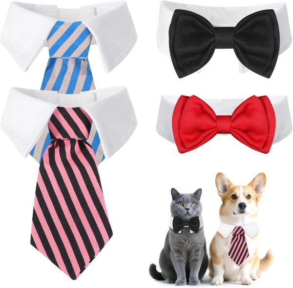 4 Pcs Cat Tuxedo Collar Adjustable Pet Bow Ties Cat Bow Tie Formal Dog Collar Pet Costume Necktie Collars for Small Puppy Dog Wedding Outfit Birthday Easter Party Grooming Accessories