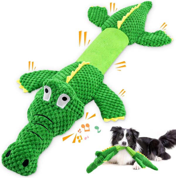 Interactive Squeaky Dog Chew Toy, Ideal Dog Toys for Small, Medium & Large Dogs, and Tug of War Lovers - Stuffed Plush Crocodile -Shaped Pet Toys