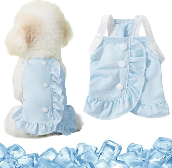 Dog Cooling Outfit Cute Puppy Summer Quick Dry Sleeveless Dress Shirt Breathable Pet Top Clothes Apparel with Ruffles for Small Medium Dog Cats (Blue, Small（3.3-5.5lb）)