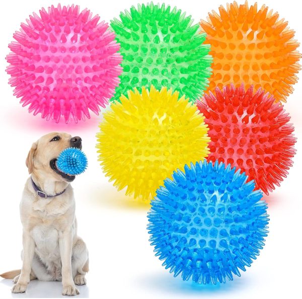 3.5” Squeaky Dog Toy Balls (6 Colors) Puppy Chew Toys for Teething, BPA Free Non-Toxic, Spikey Dog Balls for Medium, Large & Small Dogs, Durable Toys for Aggressive Chewers