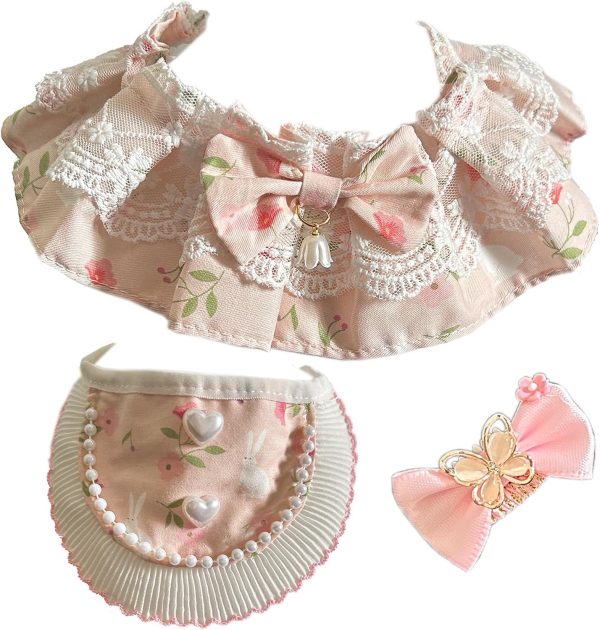 Floral & Lace Bandana Collar Set for Dogs and Cats – Hair Clip Scarf Bib, Party Costume Accessory for Small Pets (Pink) for Pet Girls